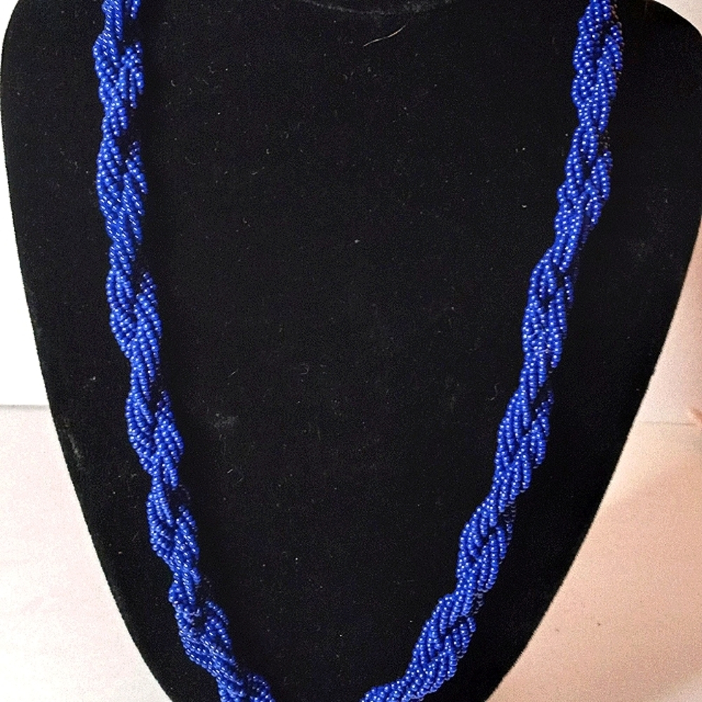 12" Dark Blue Beaded Multistrand Necklace.